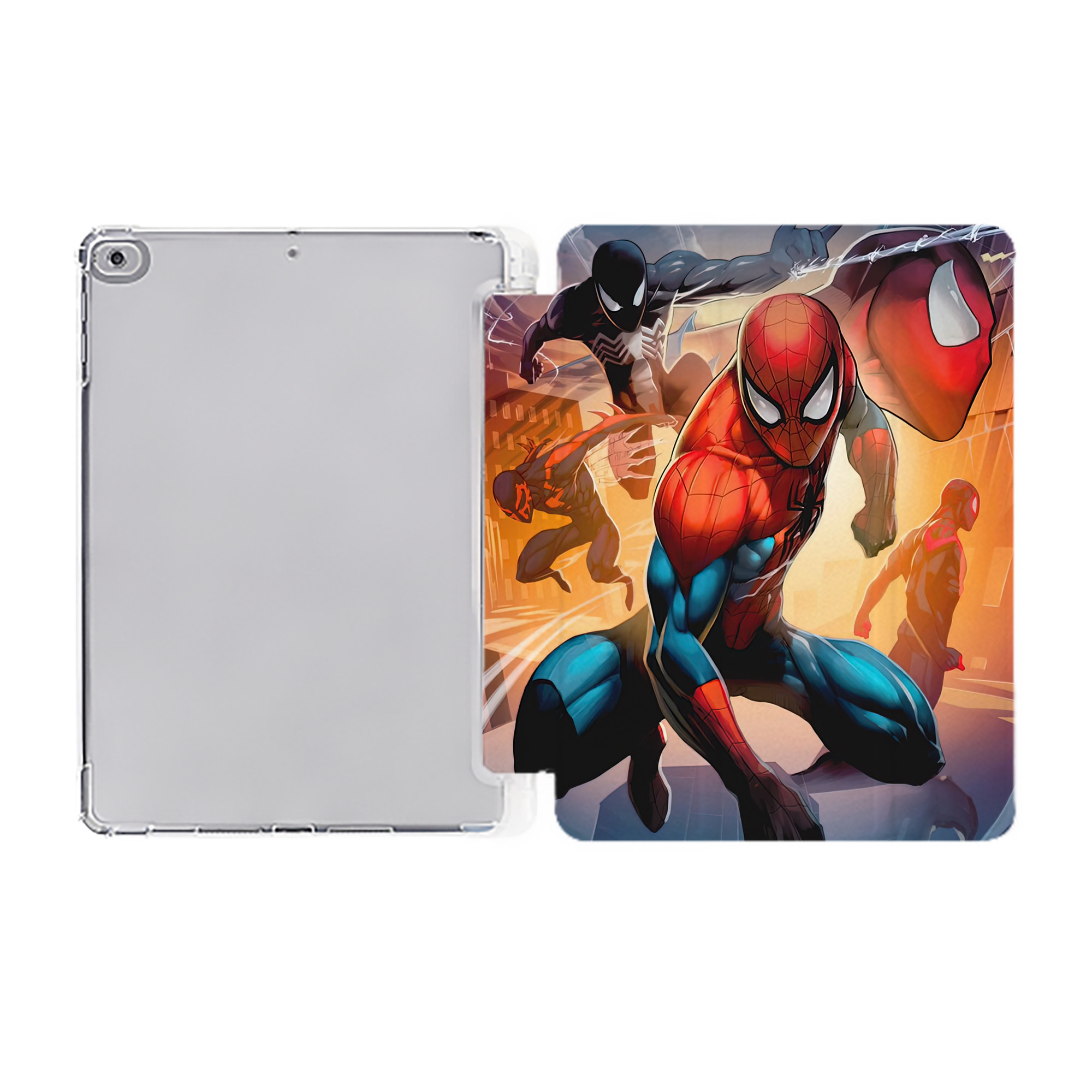 （画像用） Spider Man スパイダーマン IPad ケース ペン収納付き 三つ折りスタンド PUレザー×シリコン 対応機種9.5/10.5/10.9インチ
